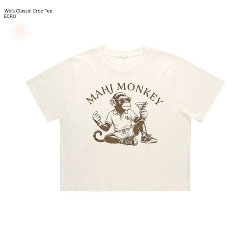 Mahj Monkey Martini Crop Tee – Natural